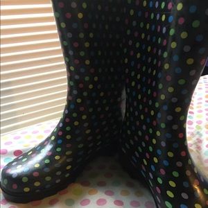Black Rainboots with Multi Colored Polka Dots
